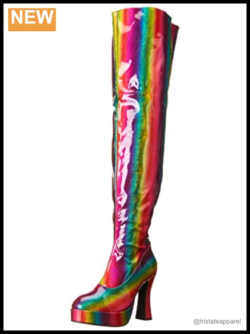 Women's Over the Knee Rainboot with Glitter Finish and Block Heel Zip Up